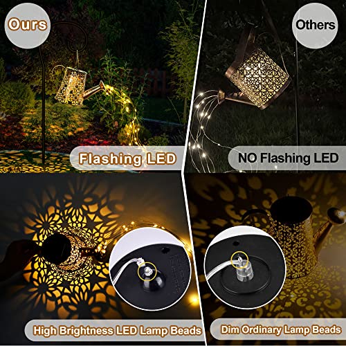 FEELIGHT Solar Lights Outdoor Garden Decorative, Small Watering Can Hanging Kettle Lantern Light Retro Waterproof Copper Solar Twinkle Lights for Backyard Table Patio Yard Pathway Walkway Decor (B)