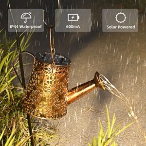 FEELIGHT Solar Lights Outdoor Garden Decorative, Small Watering Can Hanging Kettle Lantern Light Retro Waterproof Copper Solar Twinkle Lights for Backyard Table Patio Yard Pathway Walkway Decor (B)