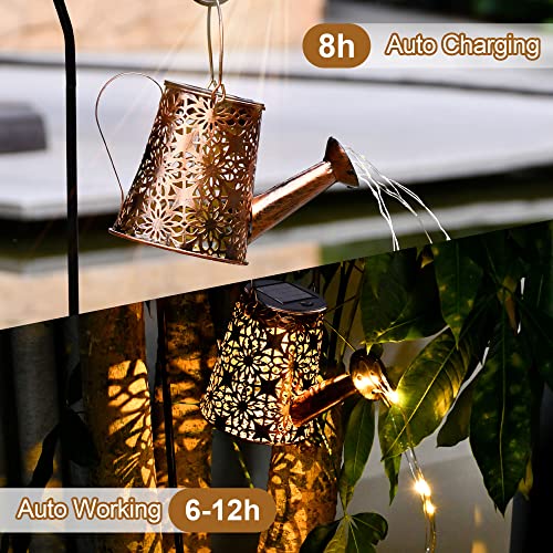 FEELIGHT Solar Lights Outdoor Garden Decorative, Small Watering Can Hanging Kettle Lantern Light Retro Waterproof Copper Solar Twinkle Lights for Backyard Table Patio Yard Pathway Walkway Decor (B)