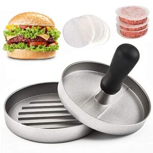 Uniyou Burger Press Hamburger Press Patty Maker Non-stick Aluminum Burger Press Patty Maker Mold with 100 Wax Papers for Barbecue Grill Stuffed Cheeseburger Burger Stuffer Beef