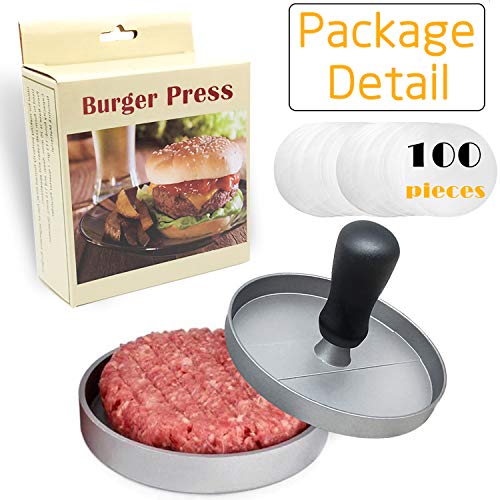 Uniyou Burger Press Hamburger Press Patty Maker Non-stick Aluminum Burger Press Patty Maker Mold with 100 Wax Papers for Barbecue Grill Stuffed Cheeseburger Burger Stuffer Beef