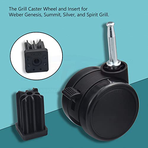 Caster Wheel Gas Grills/Stem Style Locking Swivel Caster 6414 for Weber, Genesis, Summit, Silver, Spirit Gas Grills, Includes Caster Insert (2 5/16" in Diameter) (2)