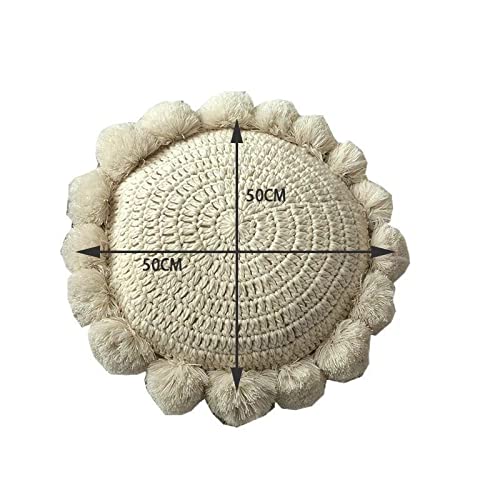 DINGZZ Round Knitted Throw Pillow Orthopedic Pad Tassel Pompoms Cushions Yoga Sofa Thick for Chair Home Decor ( Color : E , Size : 50*50cm )