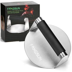 FANGSUN Burger Press with Anti-Scald Handle, 5.8 Inch Stainless Steel Burger Smasher, Round Non-Stick Hamburger Press for Griddle, Griddle Accessories Kit for Flat Grill Cooking, Gift Package