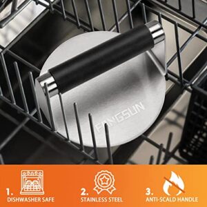 FANGSUN Burger Press with Anti-Scald Handle, 5.8 Inch Stainless Steel Burger Smasher, Round Non-Stick Hamburger Press for Griddle, Griddle Accessories Kit for Flat Grill Cooking, Gift Package