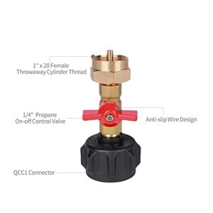 QCC1 Propane Refill Adapter with On/Off Control Valve, QCC1 Propane Refill Pressure Adapter Couple for Camping Grill 1LB Bottle Tank 20~40LBS Cylinder