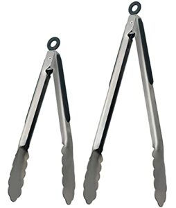 lyxa sr set of 9-inch and 12-inch stainless steel kitchen tongs with locking, metal cooking tongs with non-slip grip,perfect for grilling, barbecue (bbq) and more (9" & 12")
