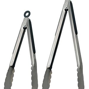 Lyxa SR Set of 9-inch and 12-inch Stainless Steel Kitchen Tongs with Locking, Metal Cooking Tongs with Non-Slip Grip,Perfect for Grilling, Barbecue (BBQ) and More (9" & 12")