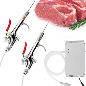 meat injector gun pump with hose, stainless steel electric marinade injector 70w meat syringe double gun with 10 needles for roast turkey, pork, beef (double gun)