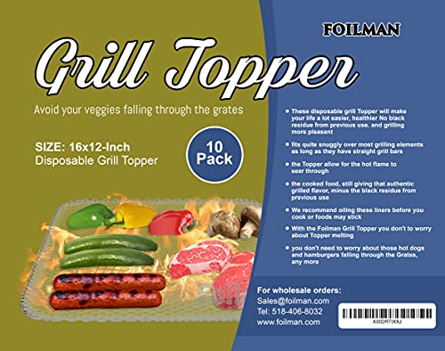 Foilman Grill Toppers - Clean Grill BBQ Disposable Toppers- 16 x 12Inch - (10 Pack) -Your Hot Dogs Will Never Fall Through The Cracks Again