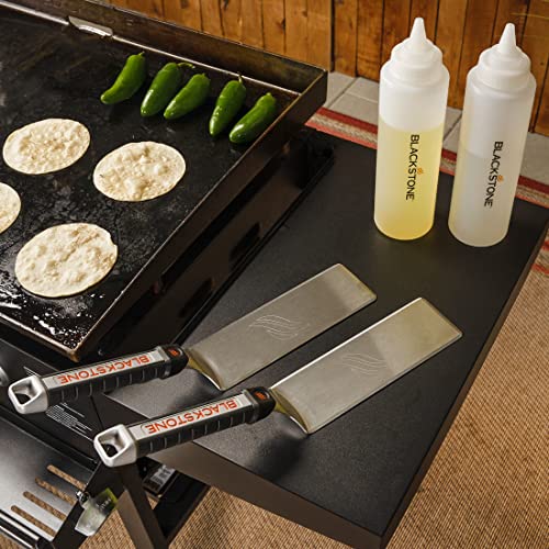 Blackstone 5322 Griddle Kit (6-Piece) Scraper, Heavy Duty BBQ Tongs, Barbecue Metal Hamburger Spatula (2) & Batter Dispenser & Mixer Bottle – Grilling Tools & Accessory, Black