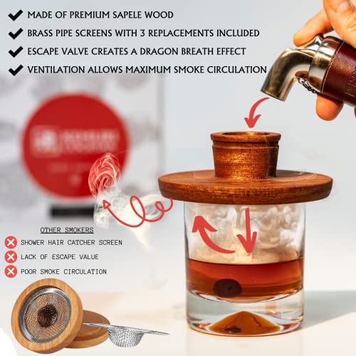 Kemuri Cocktail Bourbon Smoker Kit | Smoked Old Fashioned Kit Bundled with Bourbon Oak, Mesquite and Apple Wood Chips | Smoke Top | Craft Cocktail Smoker for Drinks | Whiskey Smoker Kit | Drink Smoker