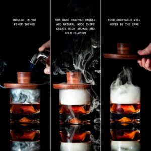 Kemuri Cocktail Bourbon Smoker Kit | Smoked Old Fashioned Kit Bundled with Bourbon Oak, Mesquite and Apple Wood Chips | Smoke Top | Craft Cocktail Smoker for Drinks | Whiskey Smoker Kit | Drink Smoker