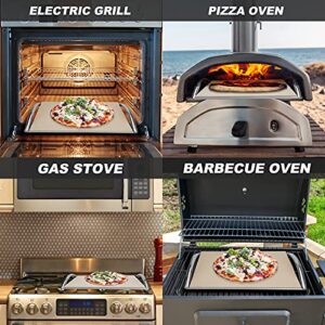 Skyflame 14” x 16” Rectangle Ceramic Pizza Baking Stone with Metal Handle Rack Compatible With Most Charcoal Grills, Gas Grills, Pizza Oven, Pellet Grills, BGE, Kamado Grills, Smoker