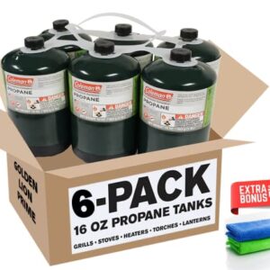 Propane Tank 6 Pack Fuel Cylinders 16oz | with Golden Lion Bonus