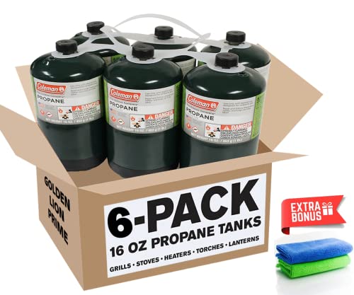 Propane Tank 6 Pack Fuel Cylinders 16oz | with Golden Lion Bonus