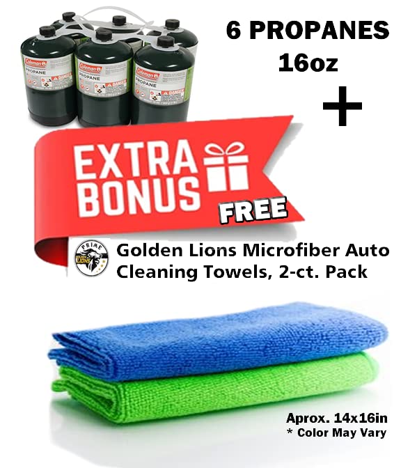 Propane Tank 6 Pack Fuel Cylinders 16oz | with Golden Lion Bonus