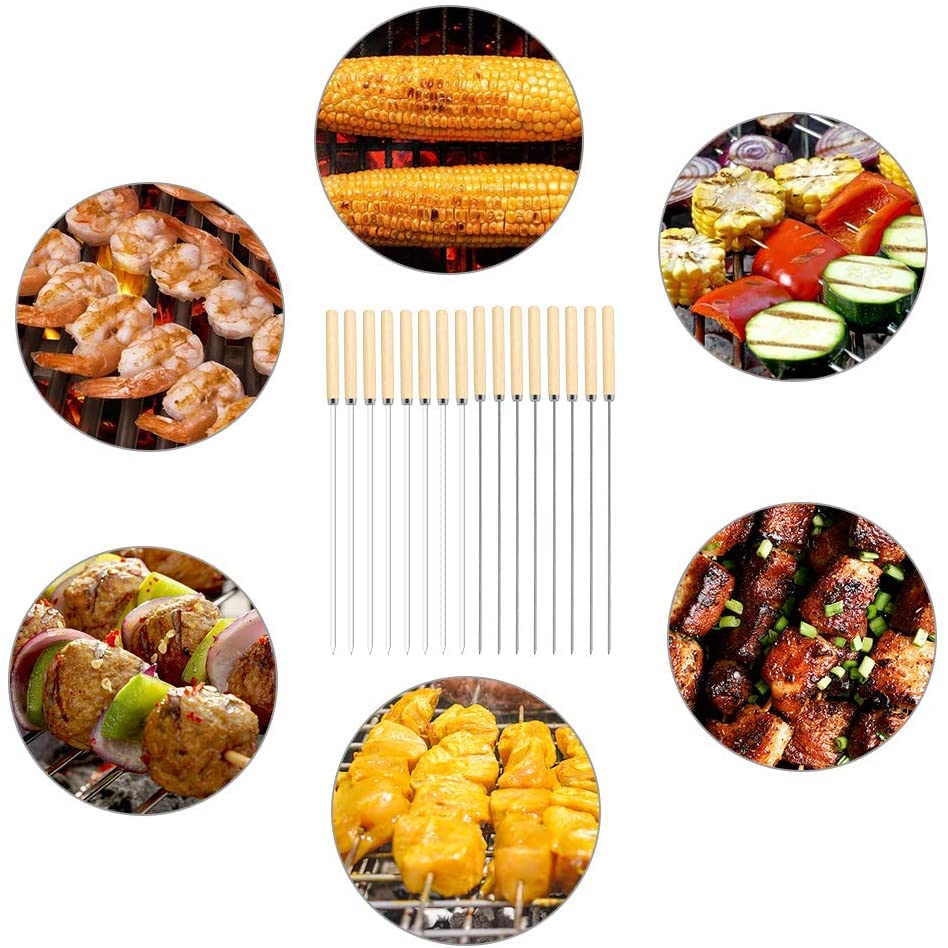 10 Pieces Stainless Steel skewers, BBQ skewers, Meat skewers, Stainless Steel skewers, Reusable BBQ skewers, Kebabs - 35cm