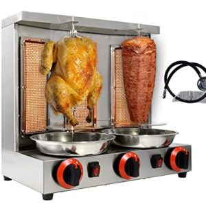 BNDHKR Homemade Chicken Shawarma Machine Commercial Turkish Chicken Doner Countertop Rotisserie Grill with 3 Burner Propane Vertical Kebab Broiler