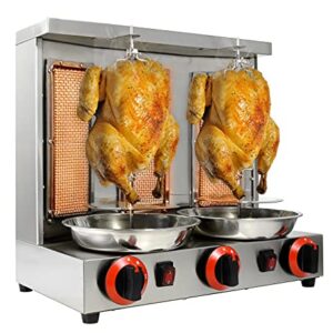 BNDHKR Homemade Chicken Shawarma Machine Commercial Turkish Chicken Doner Countertop Rotisserie Grill with 3 Burner Propane Vertical Kebab Broiler