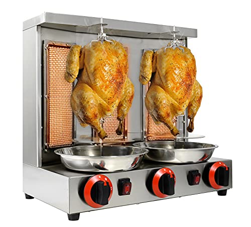 BNDHKR Homemade Chicken Shawarma Machine Commercial Turkish Chicken Doner Countertop Rotisserie Grill with 3 Burner Propane Vertical Kebab Broiler