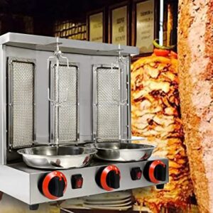 BNDHKR Homemade Chicken Shawarma Machine Commercial Turkish Chicken Doner Countertop Rotisserie Grill with 3 Burner Propane Vertical Kebab Broiler