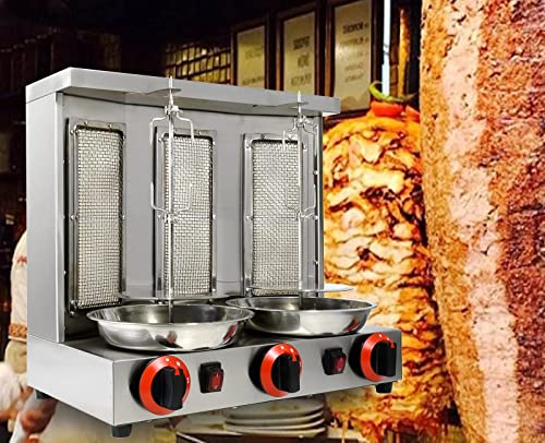 BNDHKR Homemade Chicken Shawarma Machine Commercial Turkish Chicken Doner Countertop Rotisserie Grill with 3 Burner Propane Vertical Kebab Broiler