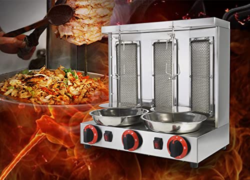 BNDHKR Homemade Chicken Shawarma Machine Commercial Turkish Chicken Doner Countertop Rotisserie Grill with 3 Burner Propane Vertical Kebab Broiler