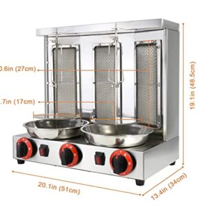 BNDHKR Homemade Chicken Shawarma Machine Commercial Turkish Chicken Doner Countertop Rotisserie Grill with 3 Burner Propane Vertical Kebab Broiler