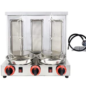 BNDHKR Homemade Chicken Shawarma Machine Commercial Turkish Chicken Doner Countertop Rotisserie Grill with 3 Burner Propane Vertical Kebab Broiler