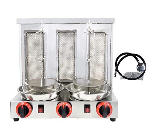 BNDHKR Homemade Chicken Shawarma Machine Commercial Turkish Chicken Doner Countertop Rotisserie Grill with 3 Burner Propane Vertical Kebab Broiler