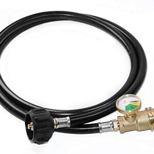 DOZYANT 5 Feet Propane Tank Extension Hose with Gauge -Leak Detector Replacement for Gas Grill, Heater and All Other Propane Appliances, Acme to Male QCC/POL Fittings