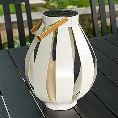 Quality Outdoor Living 29-KY03SOL Solar Powered LED Outdoor Metal Lantern with Candle, White