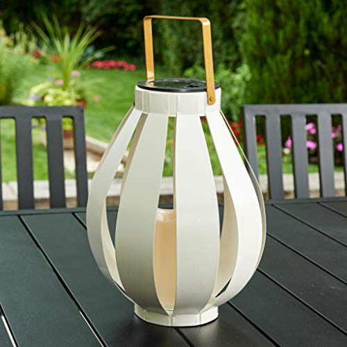 Quality Outdoor Living 29-KY03SOL Solar Powered LED Outdoor Metal Lantern with Candle, White