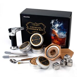 followin old fashioned drink smoker kit with torch and wood chips, smoke top for infuse cocktail ,bourbon,wine, delicate packaging whiskey smoker gifts for men,father,husband