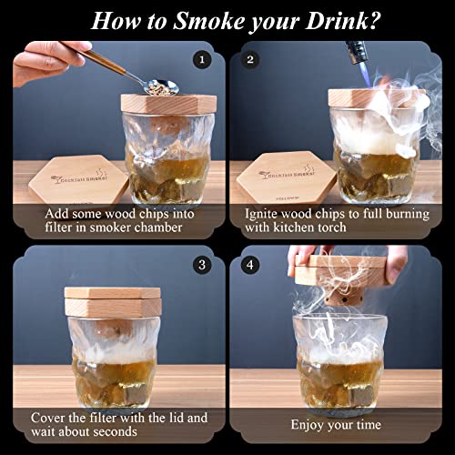 FOLLOWIN Old Fashioned Drink Smoker Kit with Torch and Wood Chips, Smoke Top for Infuse Cocktail ,Bourbon,Wine, Delicate Packaging Whiskey Smoker Gifts for Men,Father,Husband