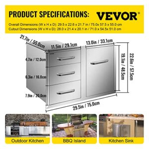 Mophorn Outdoor Kitchen Door Drawer Combo 29.5" W x 22.6" H x 21.7''D, Access Door/Triple Drawers with Propane Drawer and Adjustable Garbage Ring, Perfect for BBQ Island Patio Grill Station