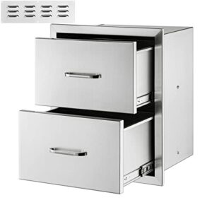 Mophorn Outdoor Kitchen Drawers 14W x 14.3H x 23D Inch, Flush Mount Double BBQ Drawers Stainless Steel with Handle, BBQ Island Drawers for Outdoor Kitchens or Grill Station