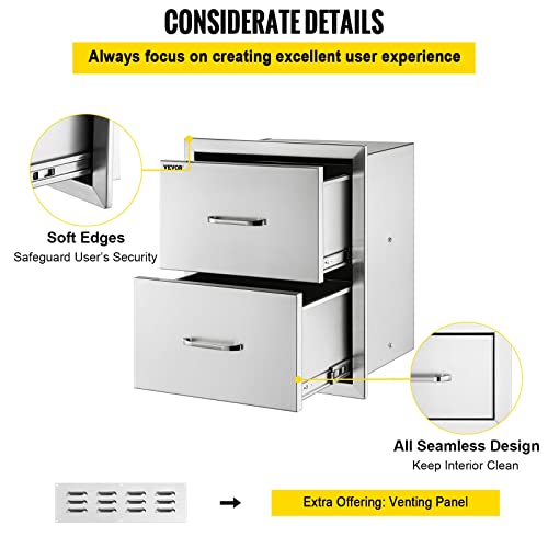 Mophorn Outdoor Kitchen Drawers 14W x 14.3H x 23D Inch, Flush Mount Double BBQ Drawers Stainless Steel with Handle, BBQ Island Drawers for Outdoor Kitchens or Grill Station