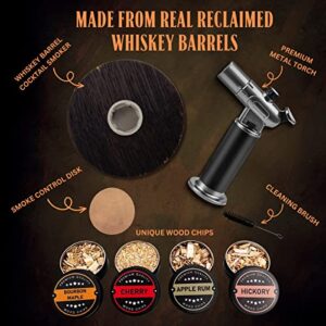 Real Whiskey Barrel Cocktail Smoker Kit with Torch - Wood Chips, Whiskey Smoker Kit, Drink Smoker Infuser Kit, Bourbon Smoker Kit for Drinks, Old Fashioned Smoker Kit, (No Butane) Made In USA