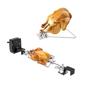 skyflame stainless steel rotisserie kit with heavy duty rotisery motor and stainless steel vertical bbq chicken roaster rack