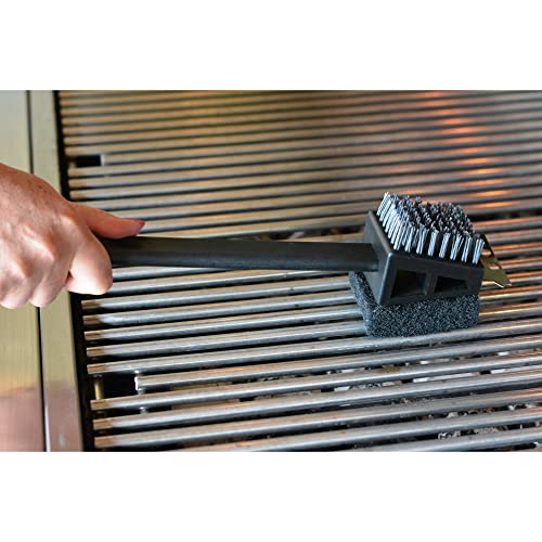 RSVP International Barbeque Grilling Collection Grill Cleaning Tool, 3-in-1 Brush/Scraper, 15-Inch, Black