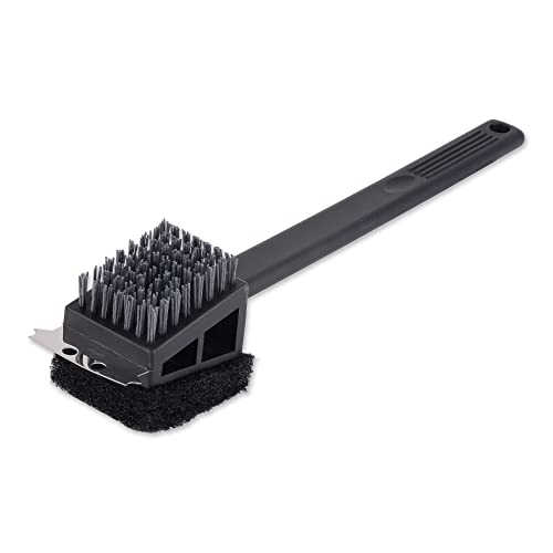 RSVP International Barbeque Grilling Collection Grill Cleaning Tool, 3-in-1 Brush/Scraper, 15-Inch, Black