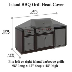 98 Inch Island BBQ Grill Head Cover Heavy Duty Waterproof Weather Resistant Outdoor Kitchen BBQ Cover, Black