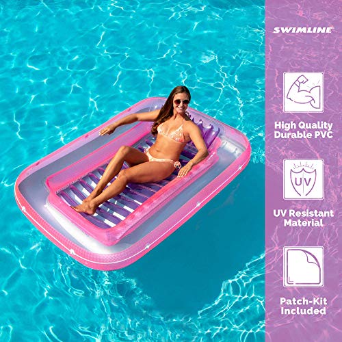 SWIMLINE ORIGINAL Suntan Tub Classic Edition Inflatable Floating Lounger Pink & Purple, Tanning Pool Hybrid Lounge, Oversized Pillow, Fill With Water, Reflective Design For Tanning and Outdoors