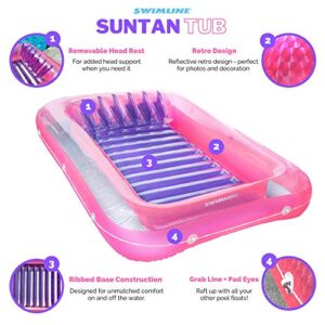 SWIMLINE ORIGINAL Suntan Tub Classic Edition Inflatable Floating Lounger Pink & Purple, Tanning Pool Hybrid Lounge, Oversized Pillow, Fill With Water, Reflective Design For Tanning and Outdoors