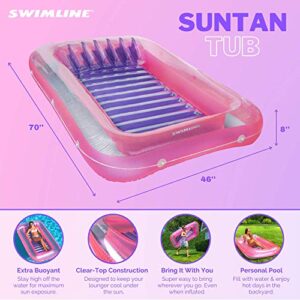 SWIMLINE ORIGINAL Suntan Tub Classic Edition Inflatable Floating Lounger Pink & Purple, Tanning Pool Hybrid Lounge, Oversized Pillow, Fill With Water, Reflective Design For Tanning and Outdoors