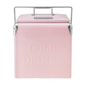 permasteel 14-quart small cooler ice chest | retro vintage classic style hard metal cooler, ps-a205-14qt-pk, beverage cooler for camping beach picnic, pink