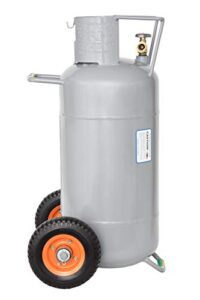 flame king 40lb horizontal & vertical steel propane tank cylinder hog with dolly cart wheels for fire tables, fire pits, patio heaters, barbeques, lunch truck, weed torch, and truck campers