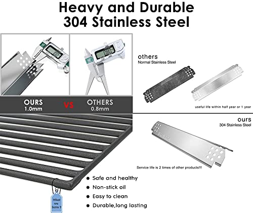 Hisencn 304 Stainless Steel Grill Parts for Home Depot Nexgrill 720-0830H, 5 Burner 720-0888 720-0888N 720-0888S Gas Grill, Grill Burner, Heat Plate, Cooking Grates Parts, 13 x 17